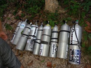 Stage tanks cave diving Thailand